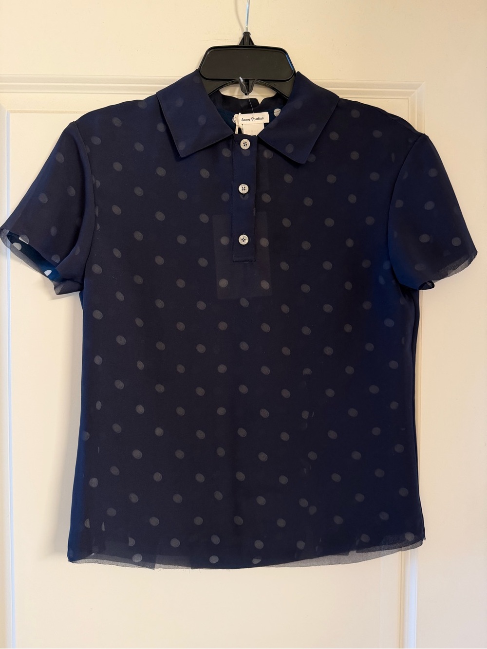Acne Studios Navy Polka Dot Polo Top